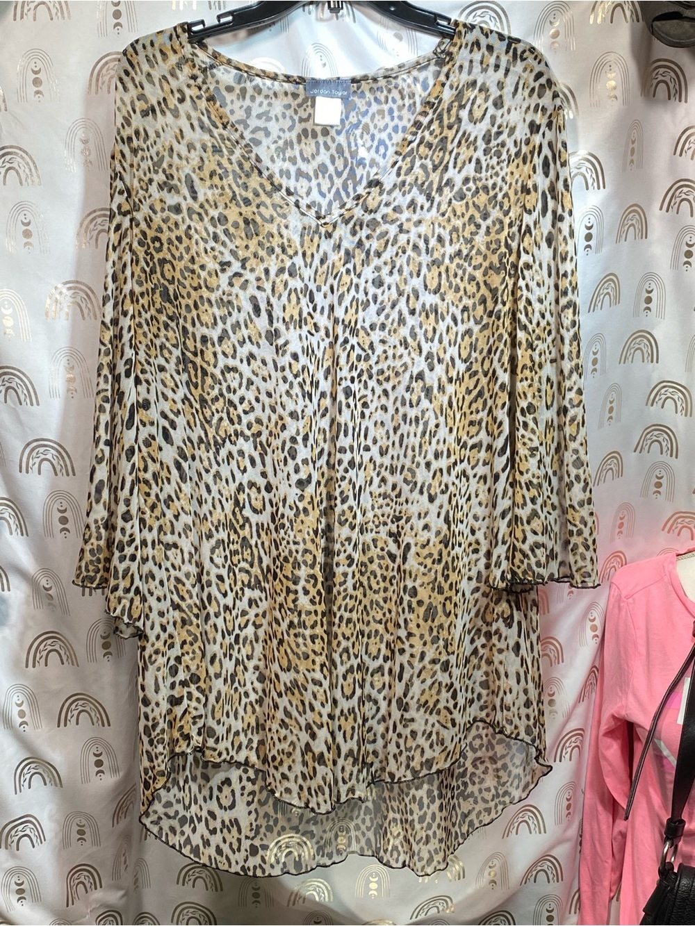 Jordan Taylor Leopard Print V‑Neck Flutter Sleeve Tunic - Beige/Tan/Black